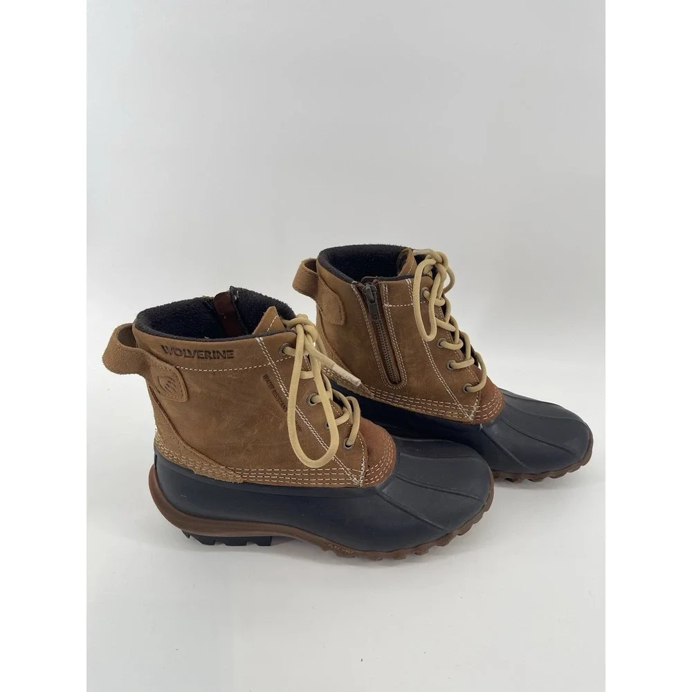 Wolverine Brown Leather Waterproof Zip Duck Work Boots Womens Rain 9.5 Rubber‎